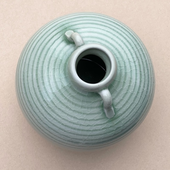 Thai Light Green Celadon Ceramic Bud Vase with Horizontal Striped Lines - Picture 4 of 4